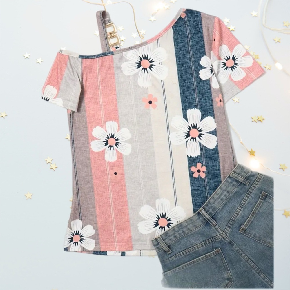 Floral Striped Off-Shoulder Top - Picture 2 of 5